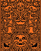 Spooky Orange Halloween Jack O Lantern Bat Rug