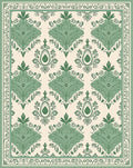 Mint Green Damask Floral Border Rug