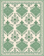 Mint Green Damask Floral Border Rug