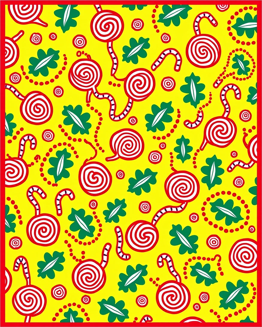 Whimsical Circles Red Candy Leaves Rug