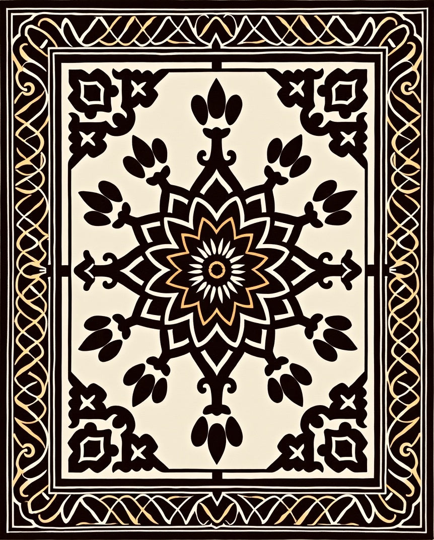 Classic Black Gold Medallion Frame Rug