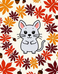 Cute Gray Mouse Autumn Leaf Border Rug