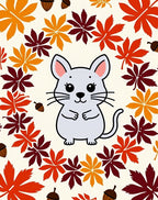 Cute Gray Mouse Autumn Leaf Border Rug