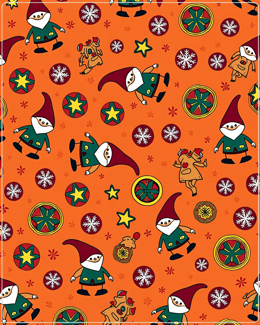 Whimsical Gnome Christmas Orange Medallion Rug