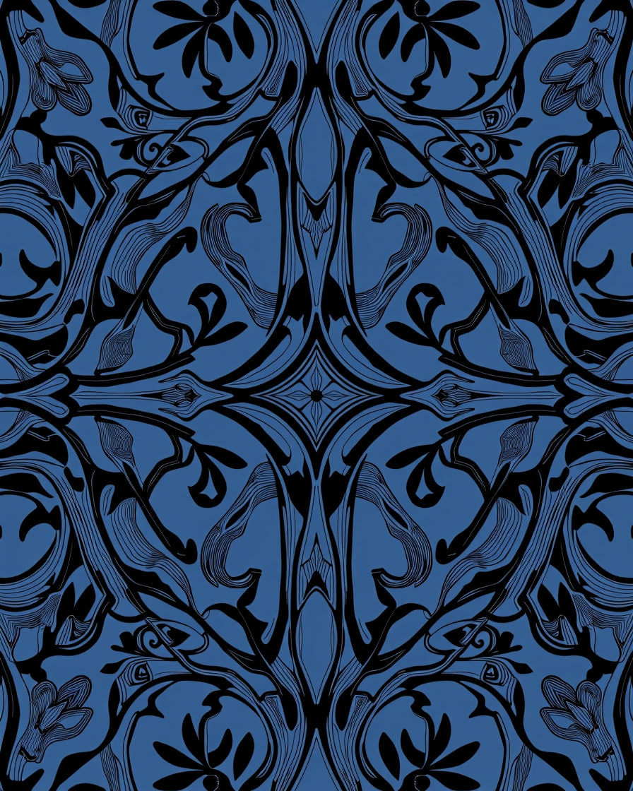 Art Nouveau Blue Floral Symmetry Rug