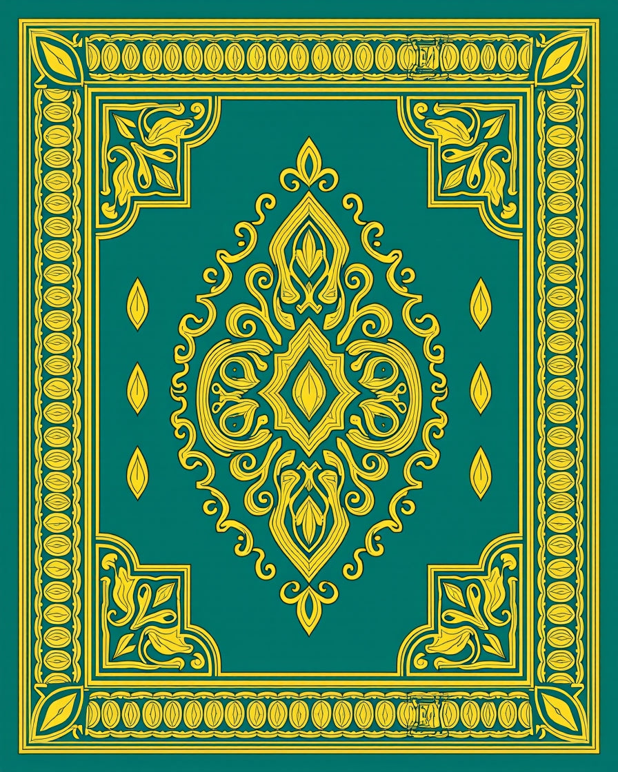 Emerald Teal Golden Floral Medallion Rug