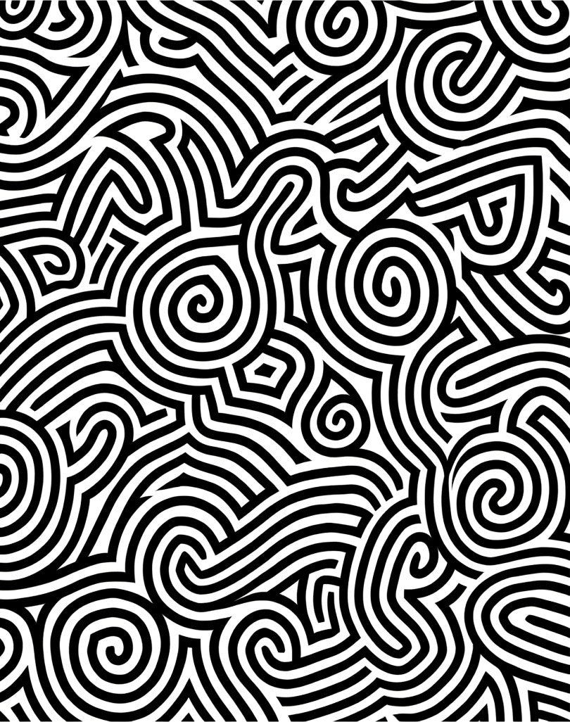 Bold Black White Swirl Maze Rug