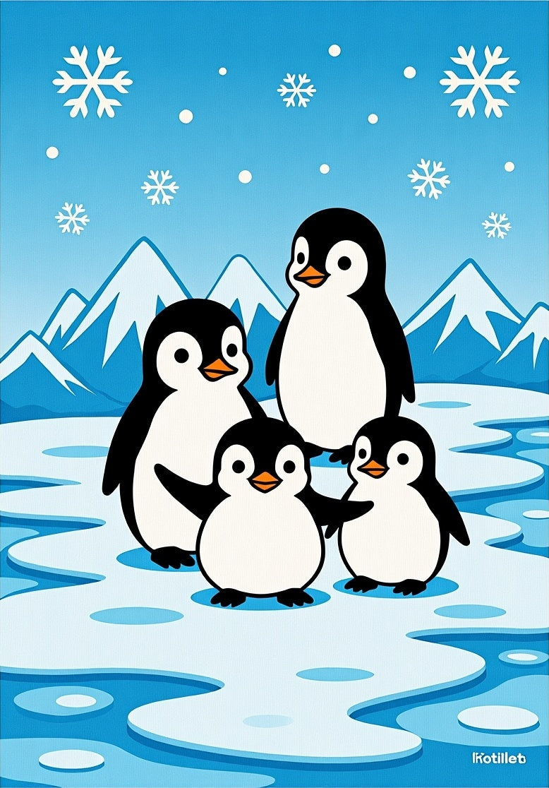 Cute Penguin Family Winter Snowflakes Rug