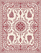 Crimson Floral Scroll Border Rug