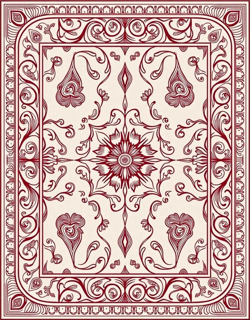 Crimson Floral Scroll Border Rug