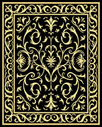 Black Gold Elaborate Floral Scroll Rug
