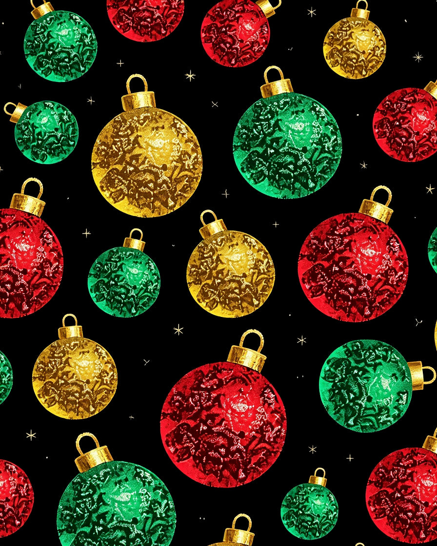 Glittering Red Green Gold Ornament Stars Rug