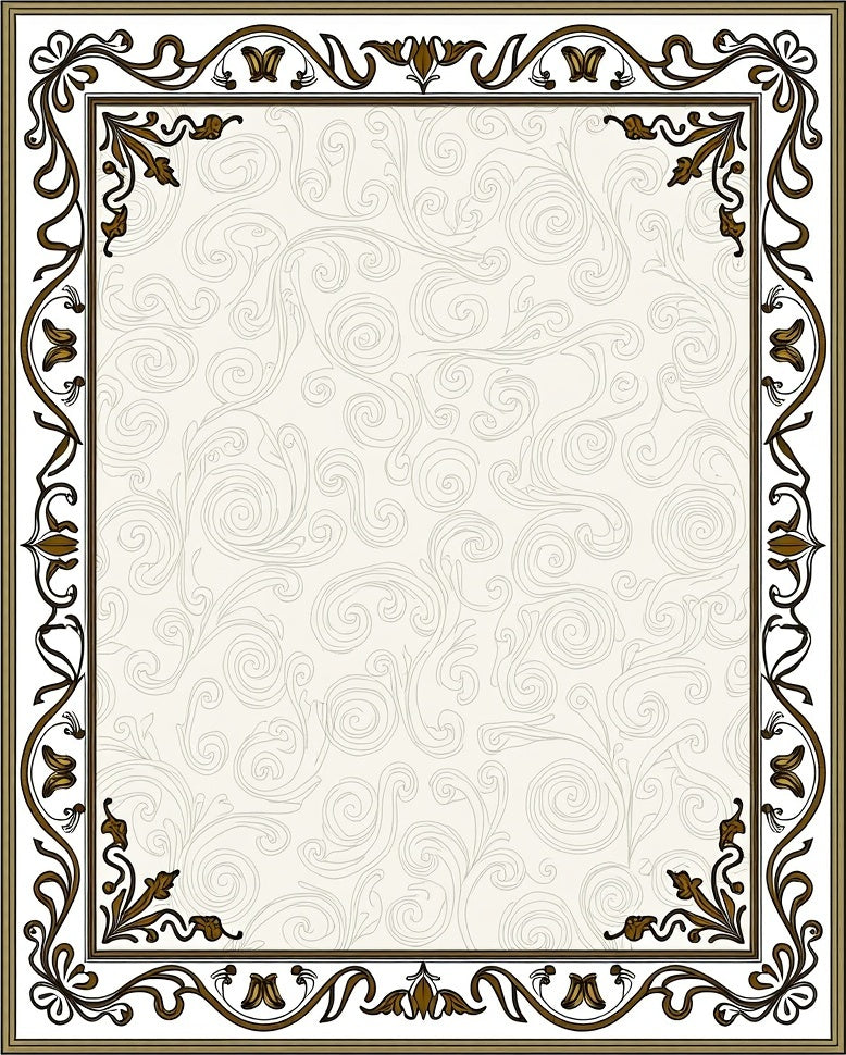 Vintage Sepia Floral Scroll Border Rug