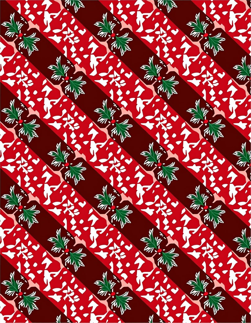 Diagonal Red White Holly Motif Rug