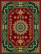 Crimson Gold Octagon Sunburst Border Rug