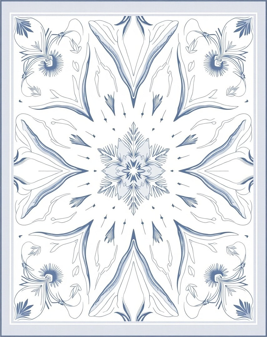 Ornate Blue Floral Medallion Square Rug