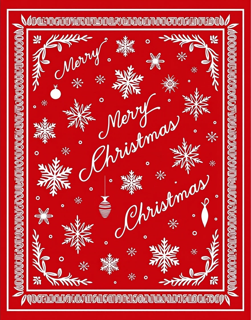 Red White Snowflakes Merry Christmas Rug