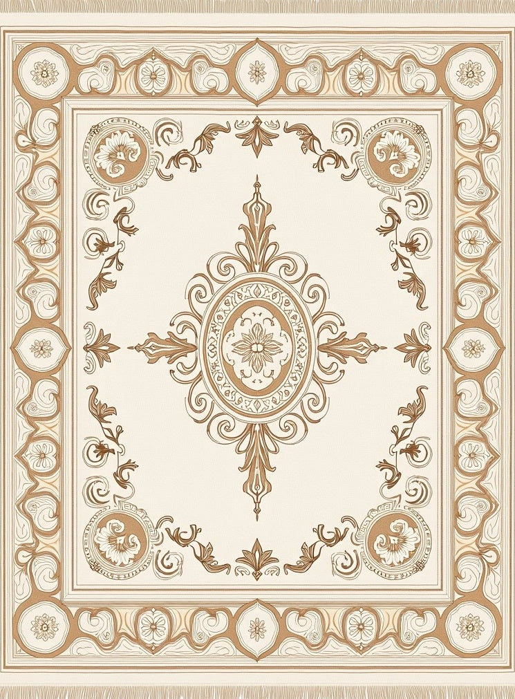 Neutral Beige Vintage Floral Medallion Rug