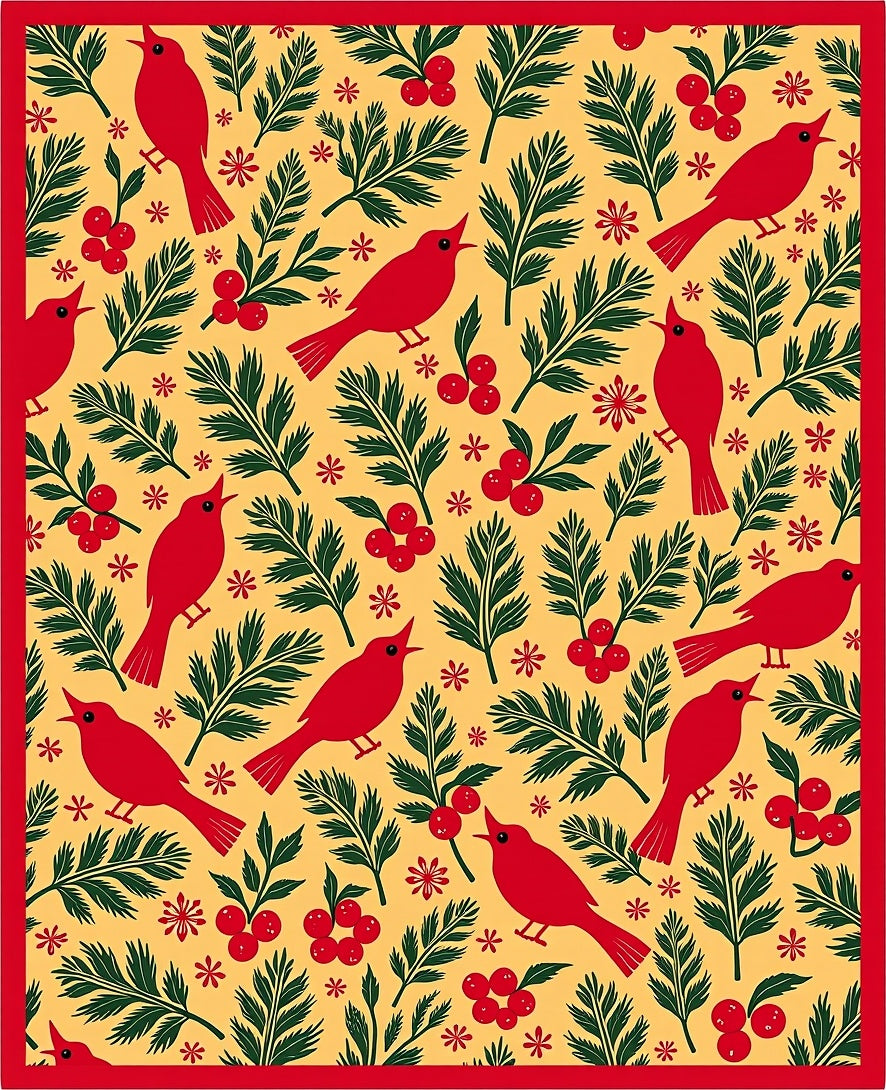 Crimson Cardinal Berry Branch Arrangement Rug