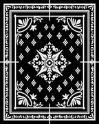 Ornate Black White Floral Square Rug
