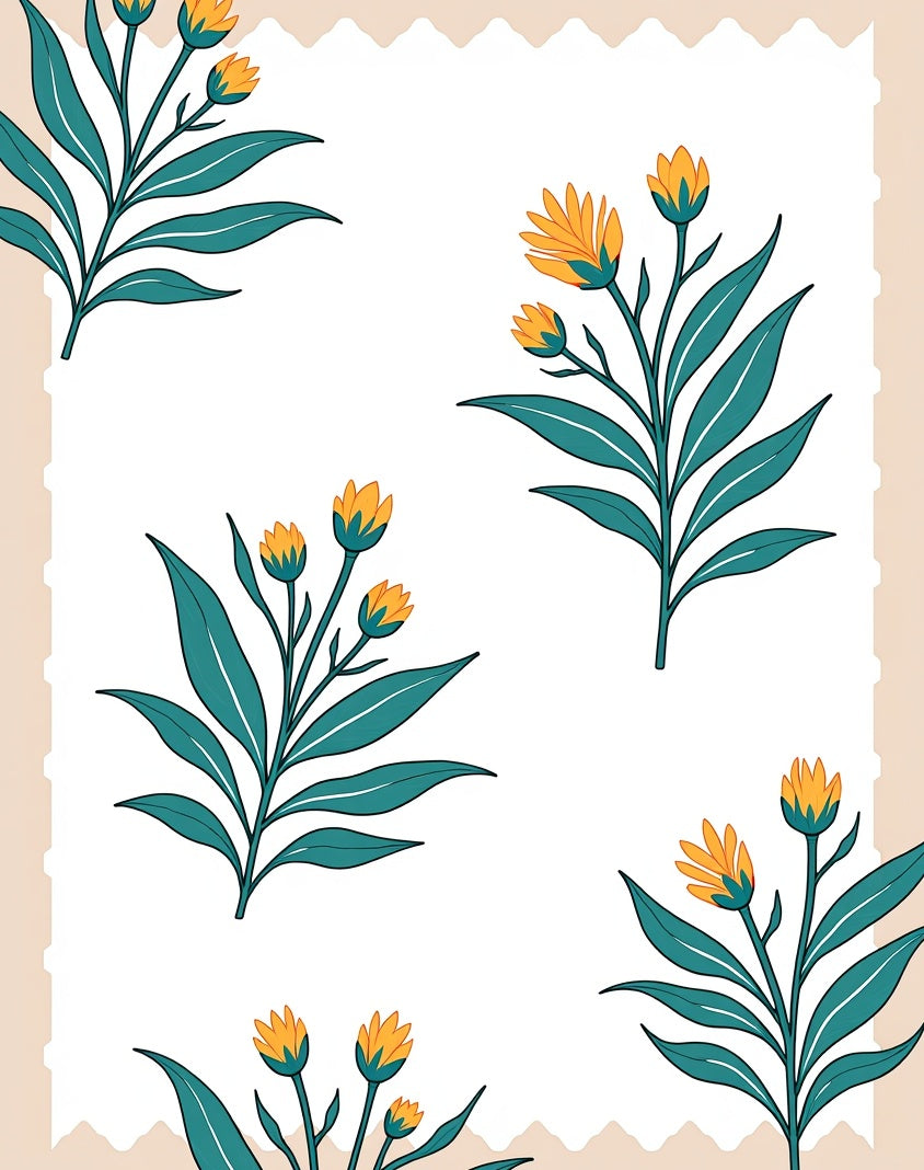 Teal Leafed Yellow Blossom Cluster Rug