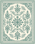 Victorian Teal Floral Medallion Border Rug
