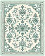 Victorian Teal Floral Medallion Border Rug
