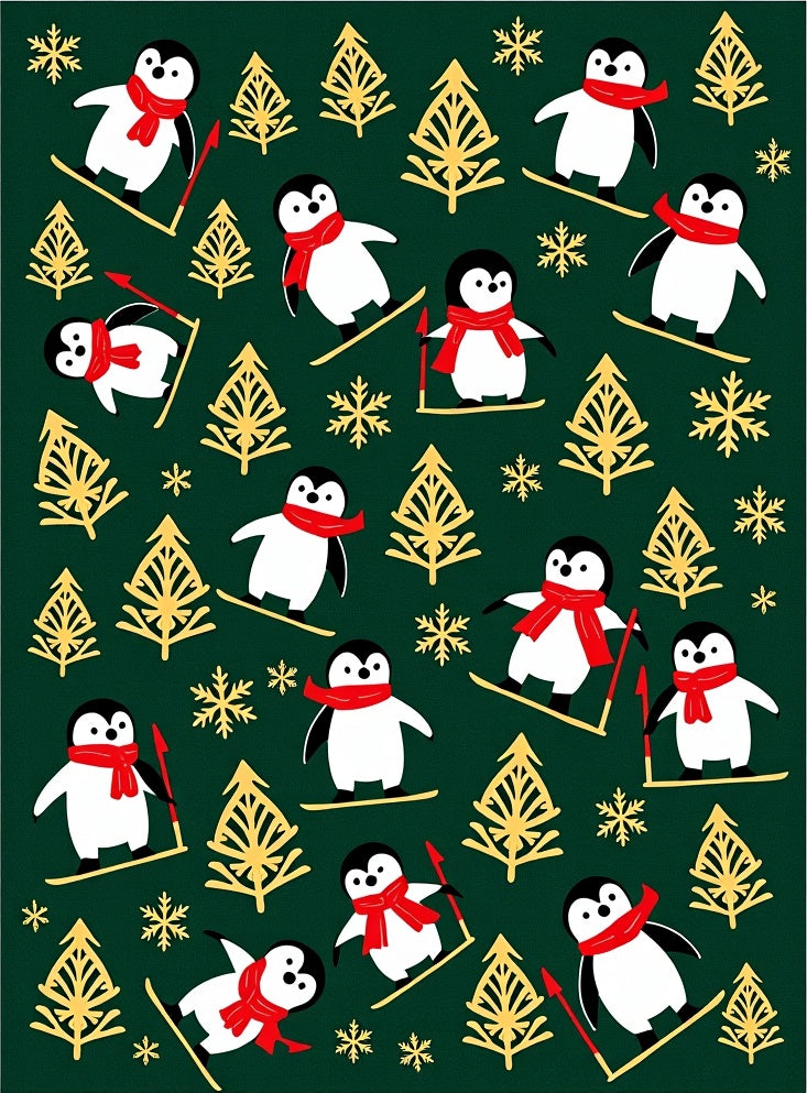 Skiing Penguins And Winter Trees Rug