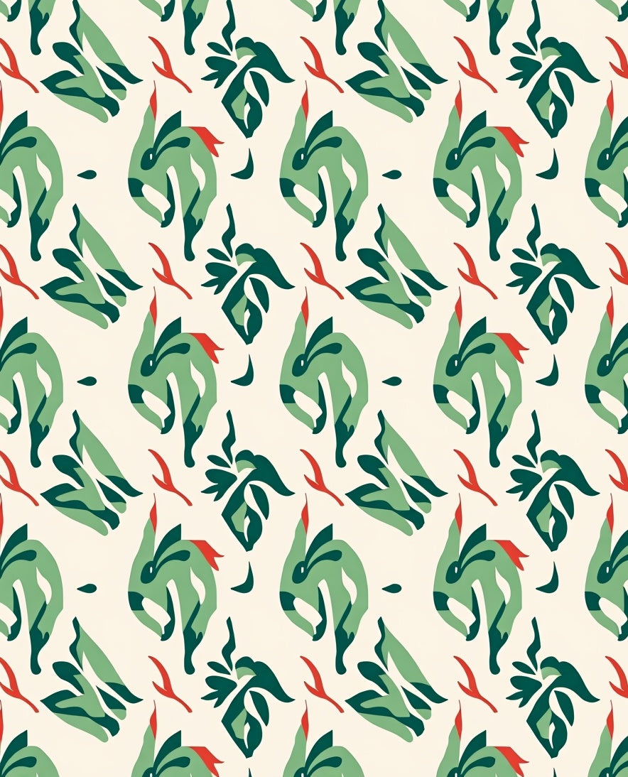 Abstract Green Red Animal Flow Rug