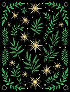 Green Botanical Starburst Black Rug