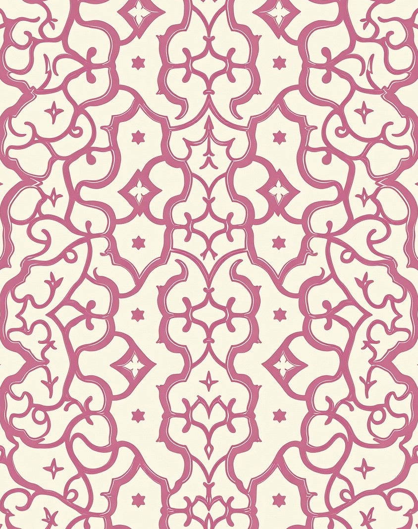 Pink Ivory Scrolling Vine Medallion Rug