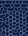 Navy White Geometric Abstract Hexagon Rug