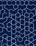 Navy White Geometric Abstract Hexagon Rug