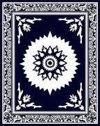 Deep Navy White Geometric Sunburst Rug
