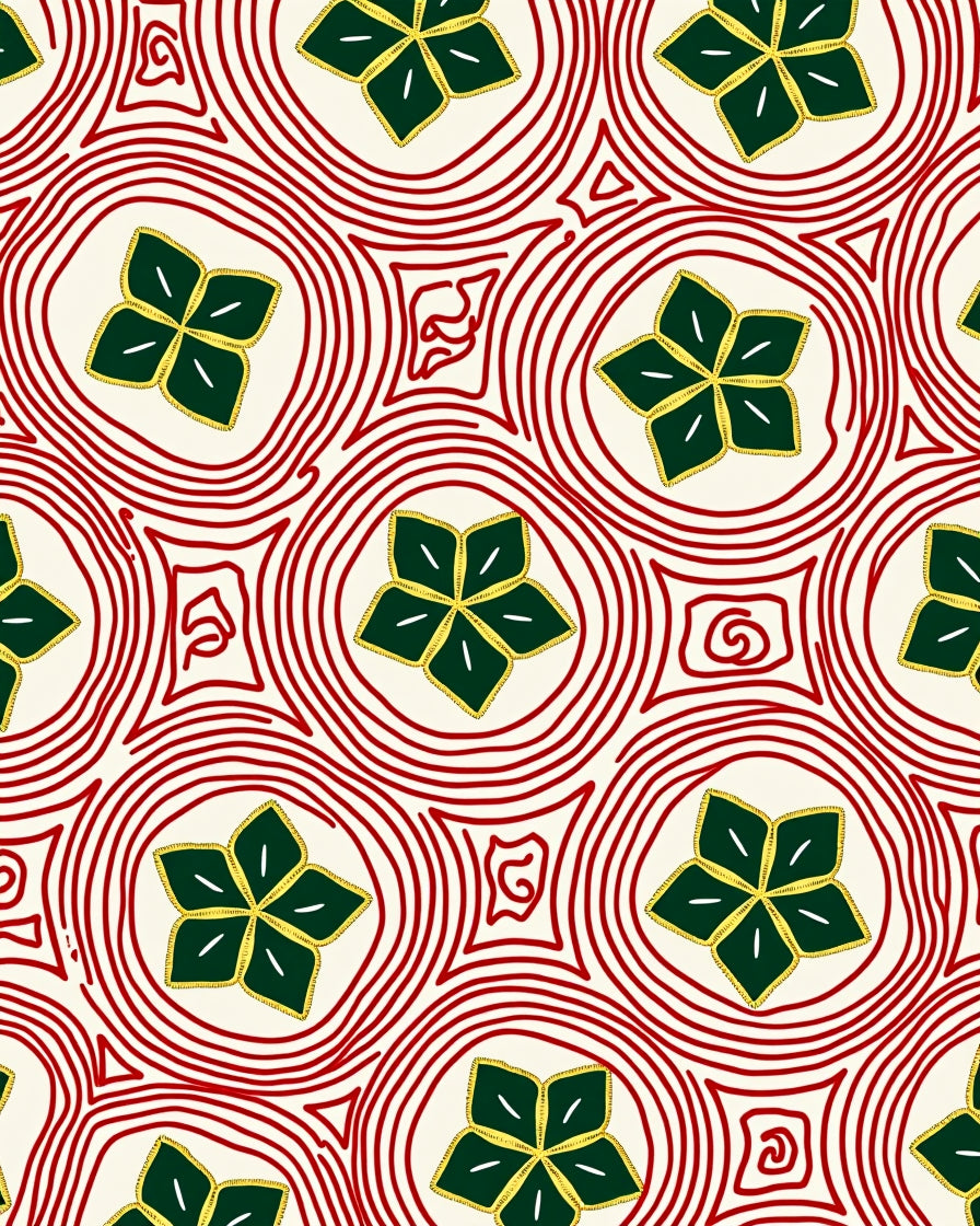 Red Circle Green Starburst Medallion Rug