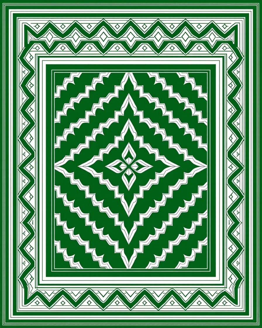 Emerald Green Geometric Diamond Medallion Rug