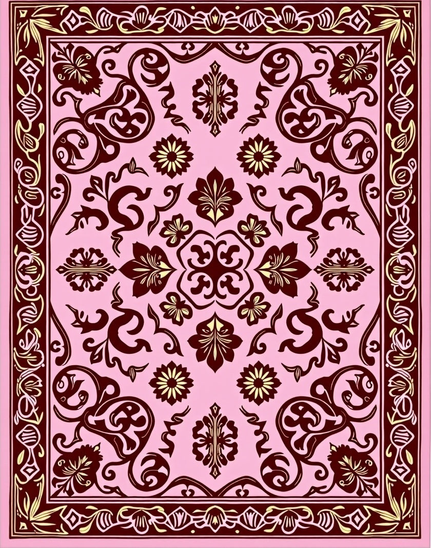 Pink and Burgundy Floral Scrollwork Rug