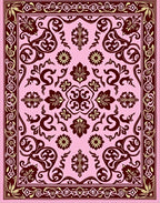 Pink and Burgundy Floral Scrollwork Rug