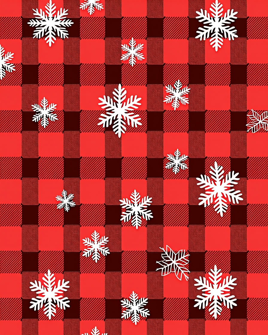 Crisp Crimson Gingham Snowflakes Rug