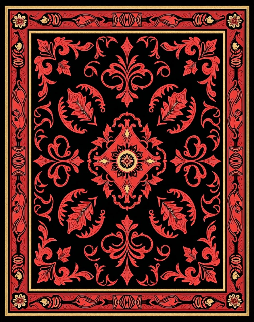 Vibrant Red Floral Medallion Centerpiece Rug