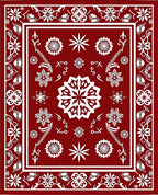 Deep Red White Floral Medallion Border Rug