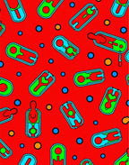 Retro Red Cartoon Capsule Shapes Rug