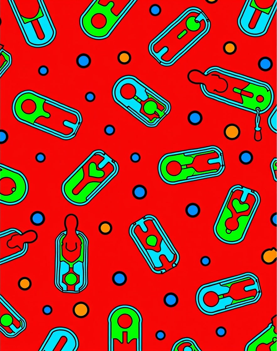Retro Red Cartoon Capsule Shapes Rug