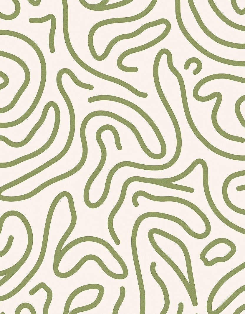 Sage Green Abstract Organic Lines Rug