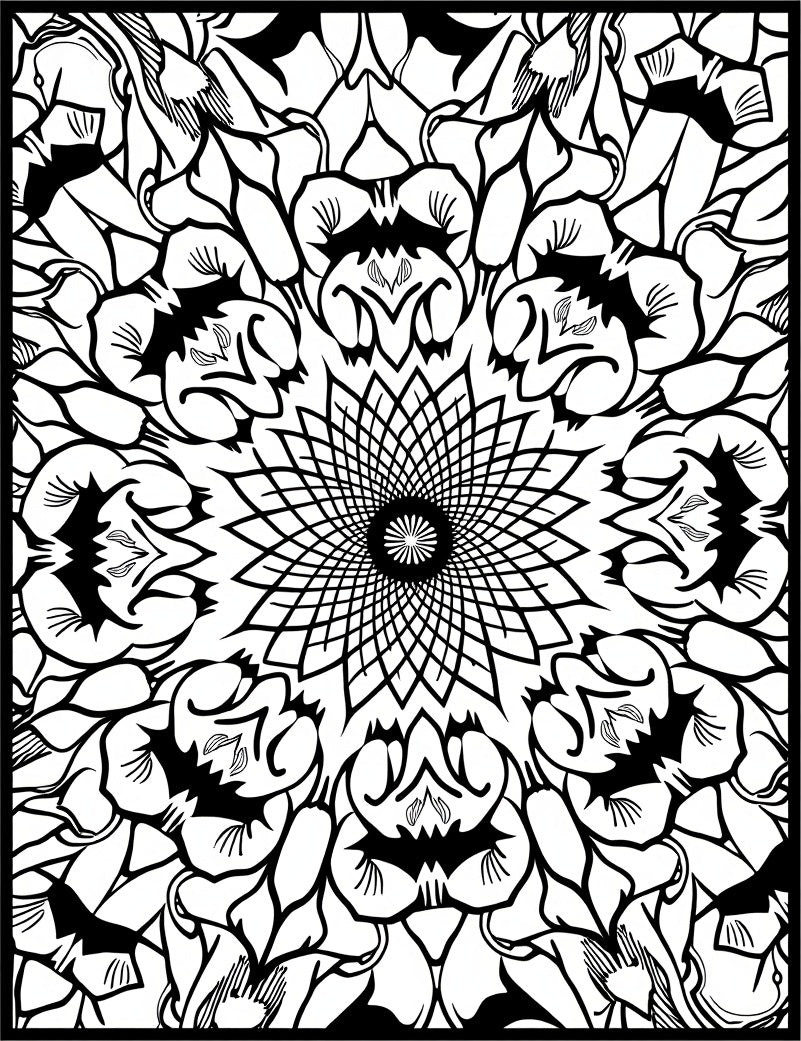 Black White Ornate Floral MandalaRug Rug