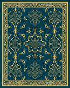 Gold Teal Victorian Scrollwork Rug