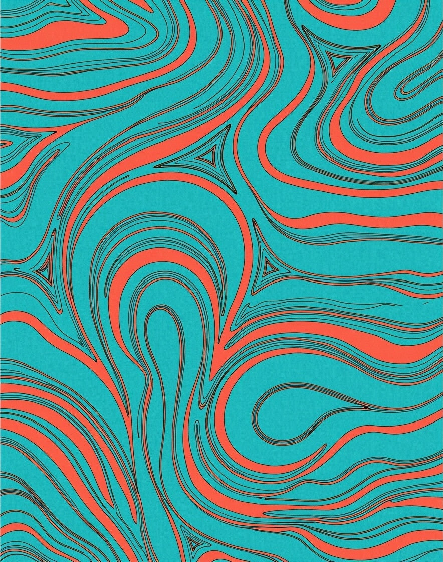 Coral Swirl Aqua Curving Lines Rug