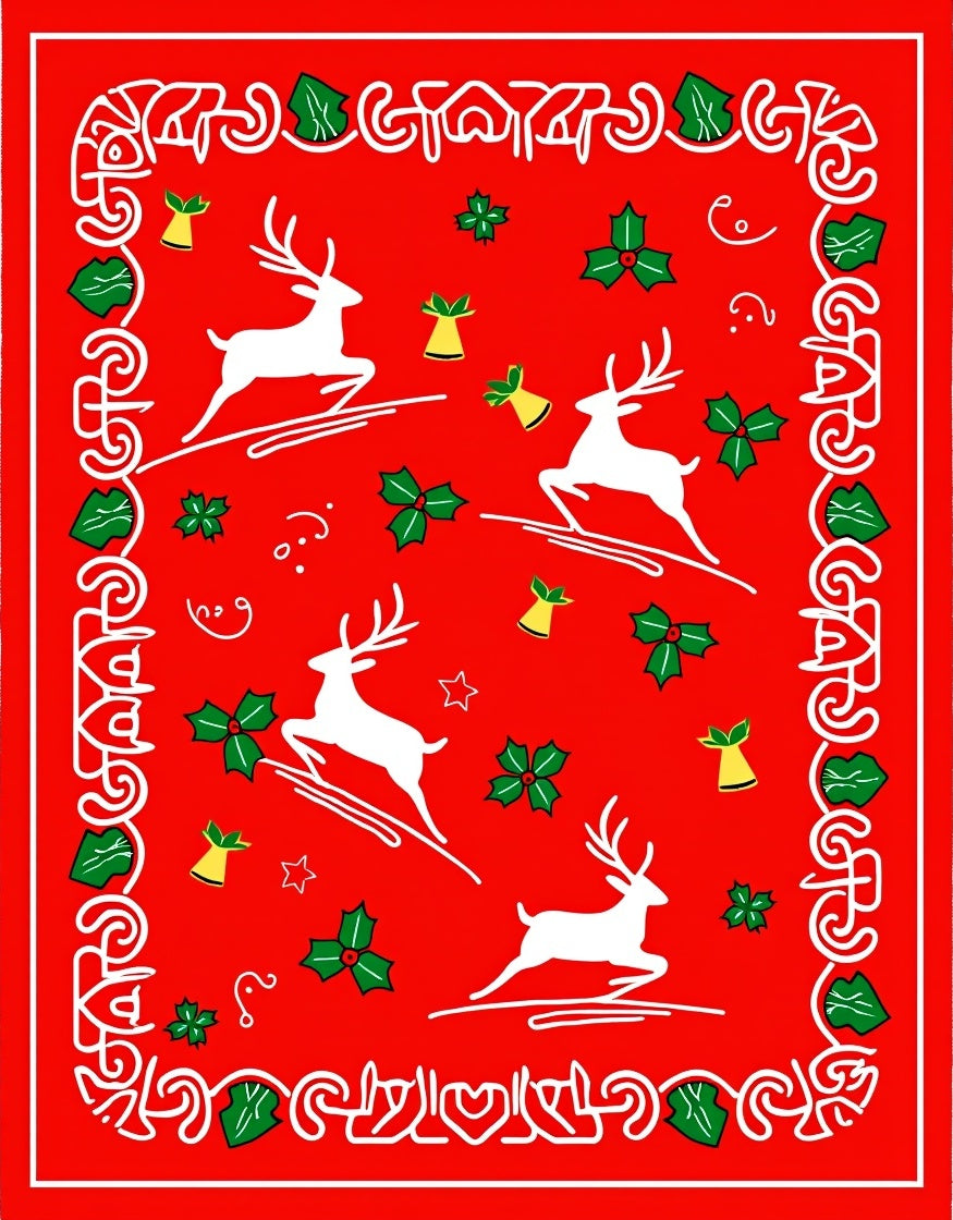 Red White Reindeer Holly Bell Fiesta Rug
