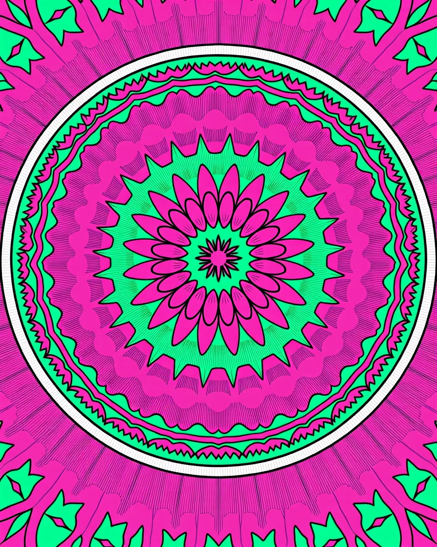 Vivid Pink Teal Mandala Sun Rug