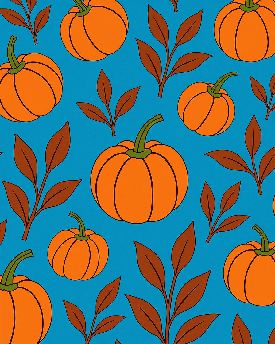 Autumn Orange Pumpkin Leafy Branch Rug